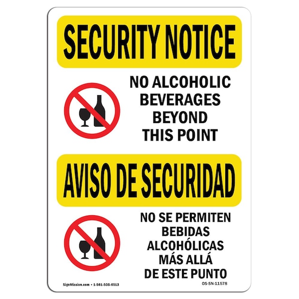 OSHA Security Sign, 3.5" Height, 5" Width, No Alcoholic Beverages Bilingual, Landscape, 10PK